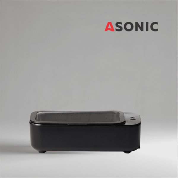 ASONIC HOME-450black pulitore a ultrasuoni, design nero compatto per la pulizia di gioielli, occhiali e piccoli oggetti.