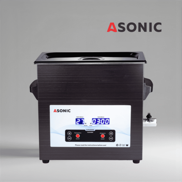 ASONIC MED 7L pulitore a ultrasuoni nero con coperchio chiuso, progettato per applicazioni dentali e mediche