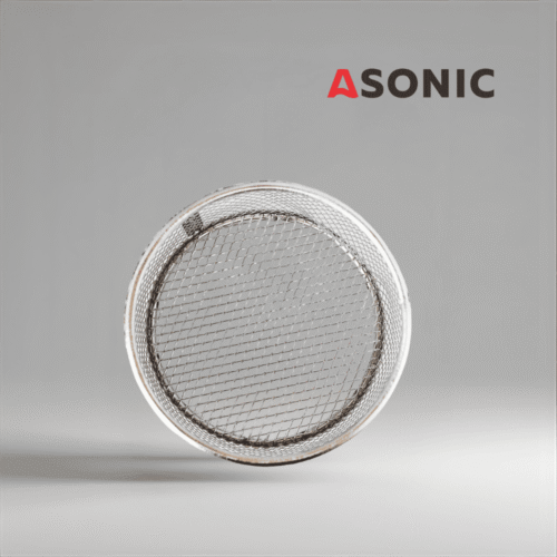 ASONIC inox medium round basket Ø75mm, progettato per i pulitori a ultrasuoni per contenere in modo sicuro gioielli, utensili e piccoli componenti.