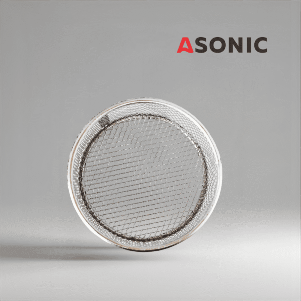 ASONIC inox medium round basket Ø75mm, progettato per i pulitori a ultrasuoni per contenere in modo sicuro gioielli, utensili e piccoli componenti.