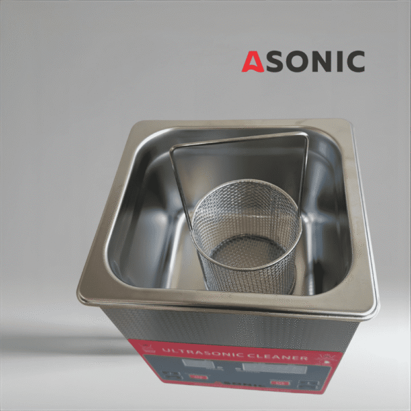 ASONIC cestino rotondo in acciaio inox con manico per la pulizia a ultrasuoni