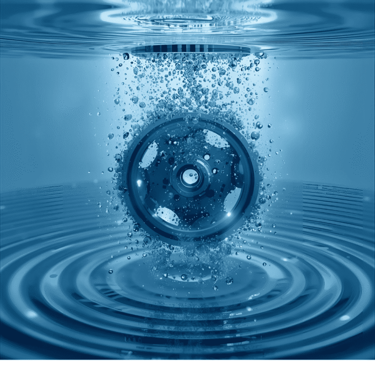 Siniseen veteen upotettu metallivaippa