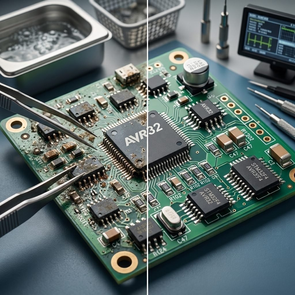 Piirilevy ja ultraäänipesuri elektroniikan puhdistukseen