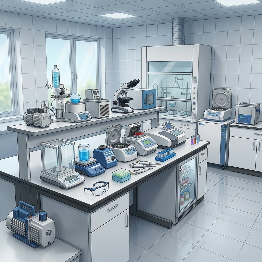 Laboratorio, jossa on laitteita ja ultraäänipesuri